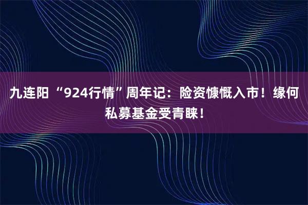 九连阳 “924行情”周年记：险资慷慨入市！缘何私募基金受青睐！